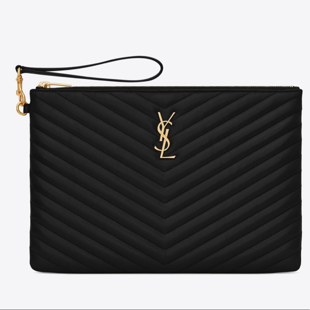 YSL Cassandre Saint Laurent Matelessé Tablet Pouch in Quilted Leather, Black